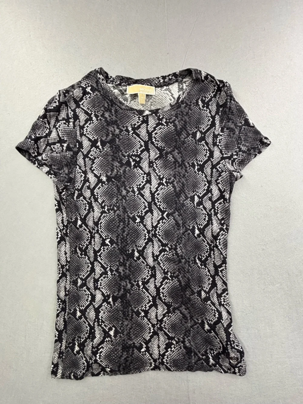 Michael Kors Black and‎ Gray Snake-Print Short Sleeve Tee